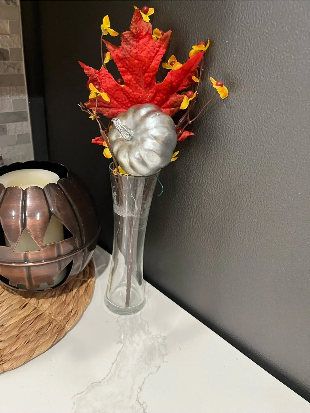Fall Home Decor Bundle Vases Artificial Plants Pumpkin Orange Thanksgiving